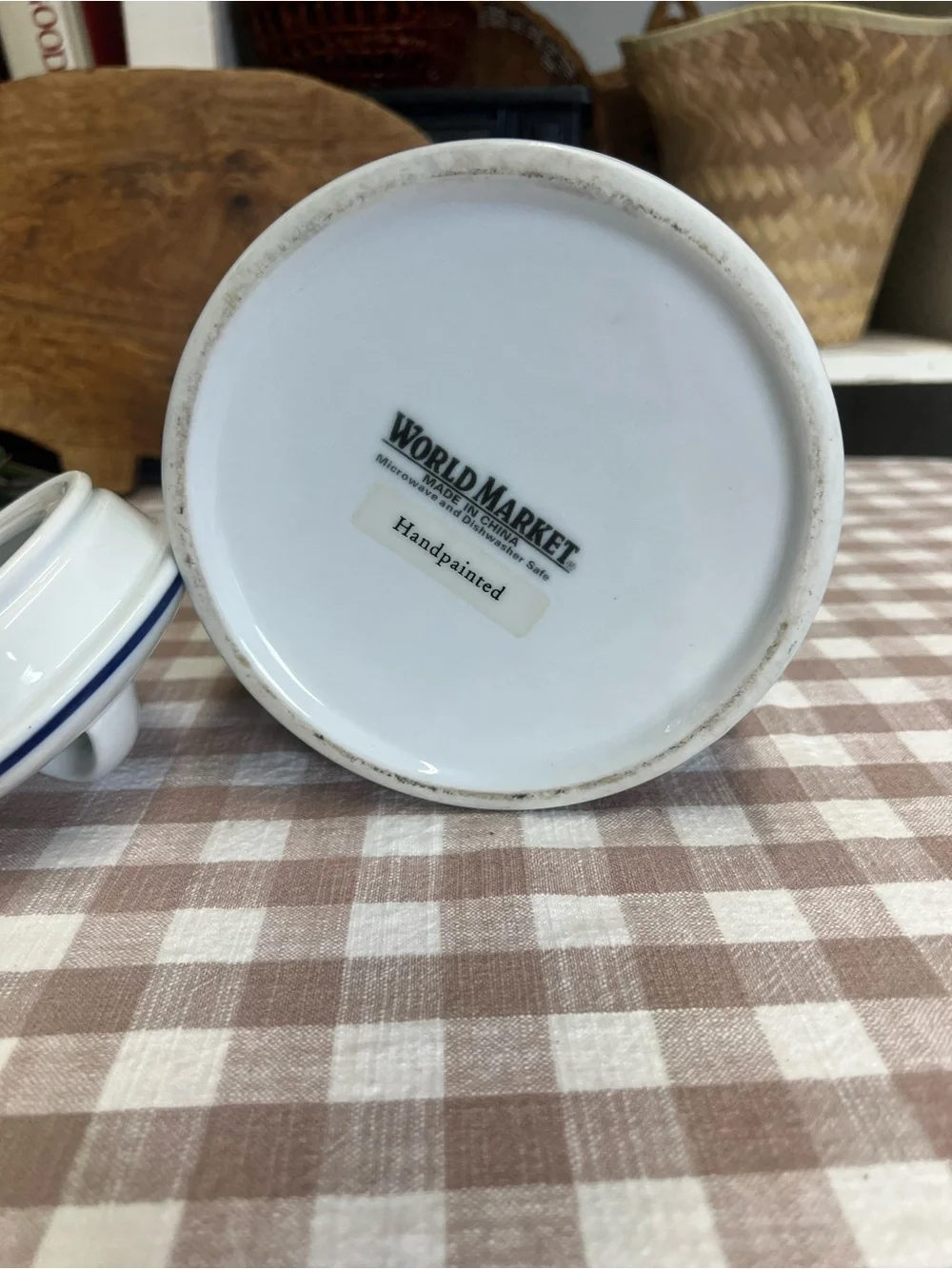 Onion canister world market storage blue white ceramic